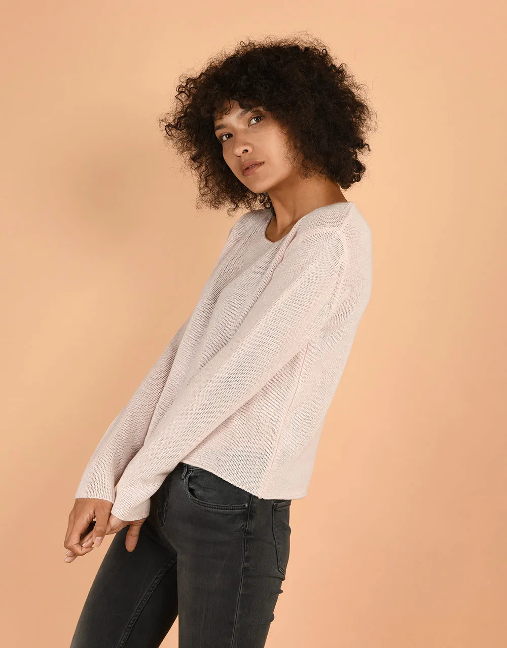 Crew Neck Sweater in Powder Rose