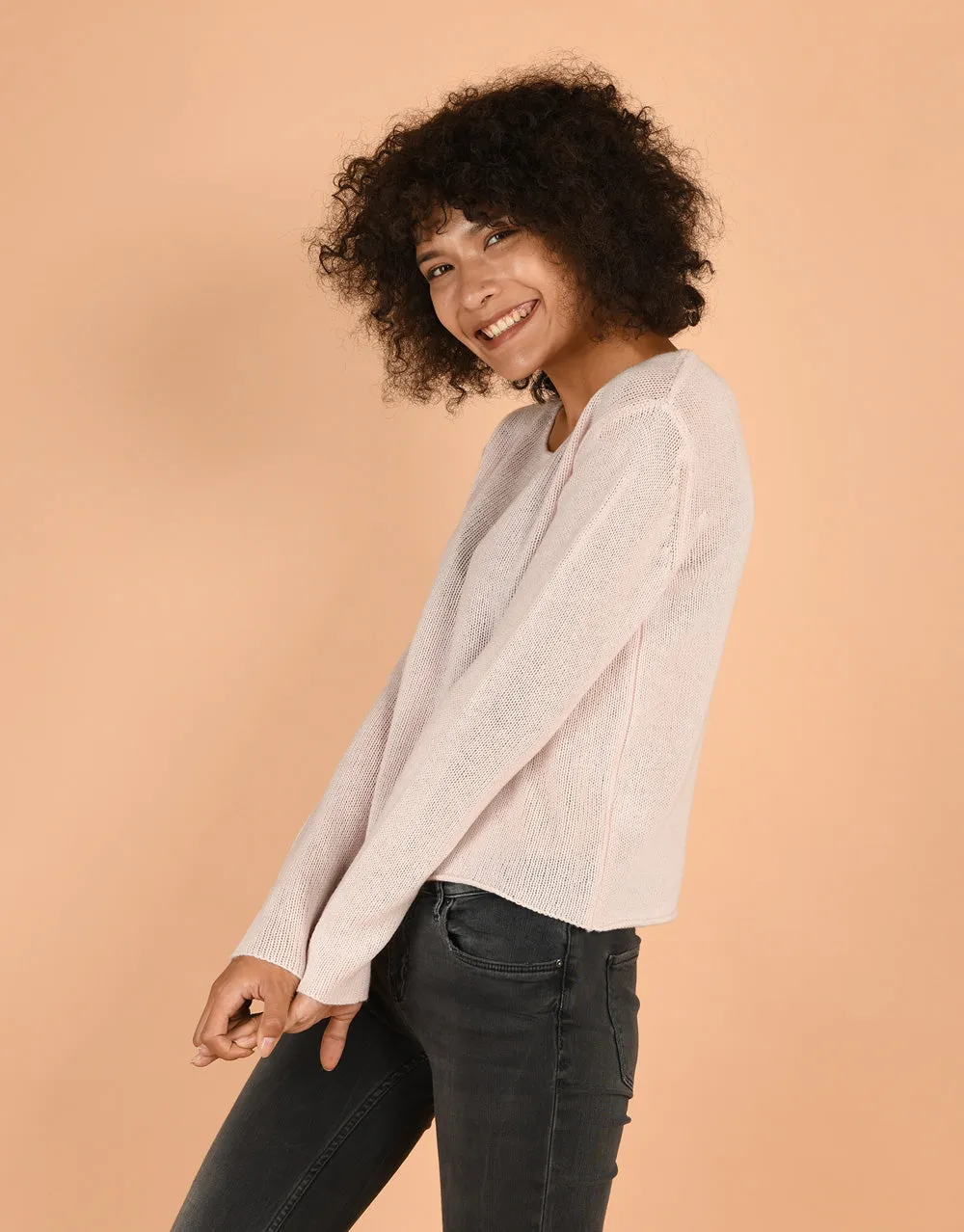 Crew Neck Sweater in Powder Rose