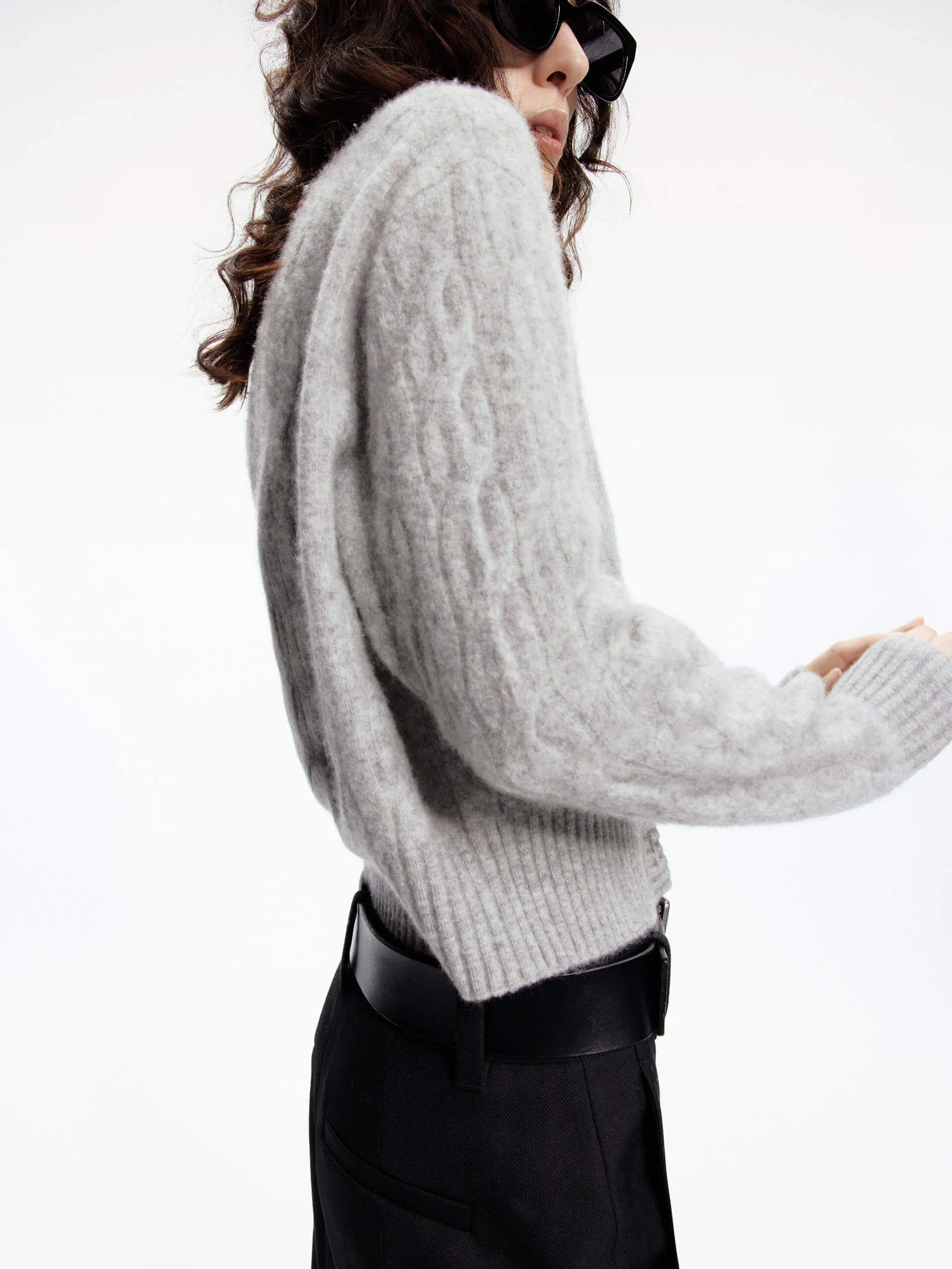 Cropped Cable Knit Cardigan