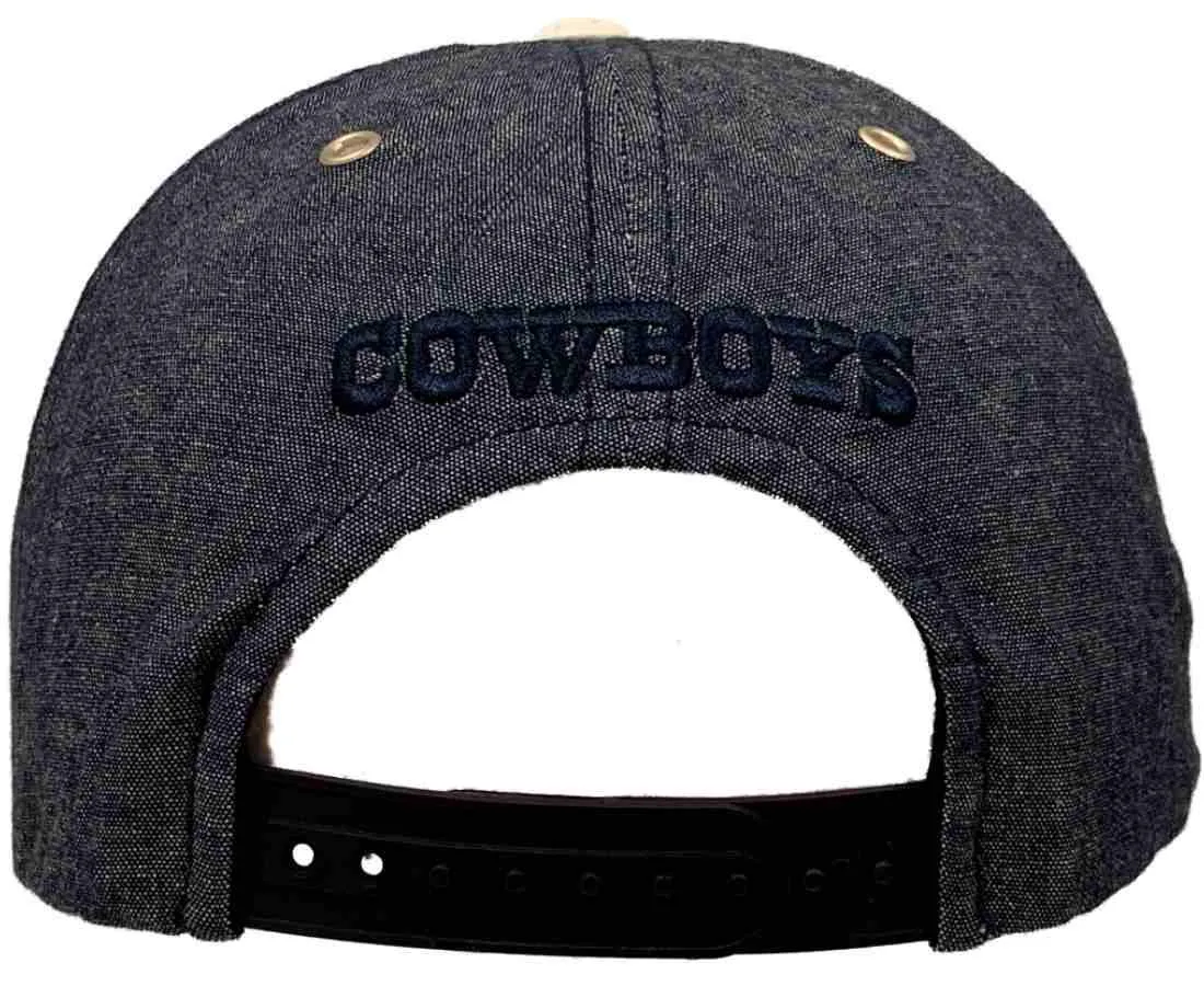 Dallas Cowboys Authentic Denim & White Structured Snapback Flat Bill Hat Cap