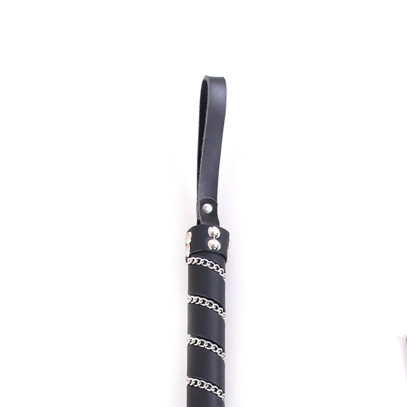 Diamante Handle Black Faux Leather Flogger