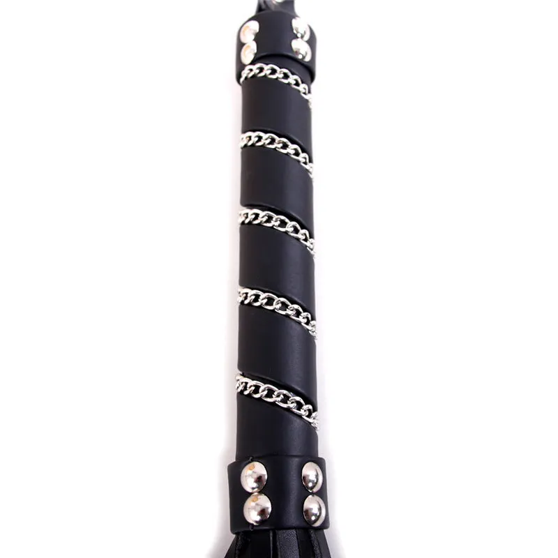 Diamante Handle Black Faux Leather Flogger