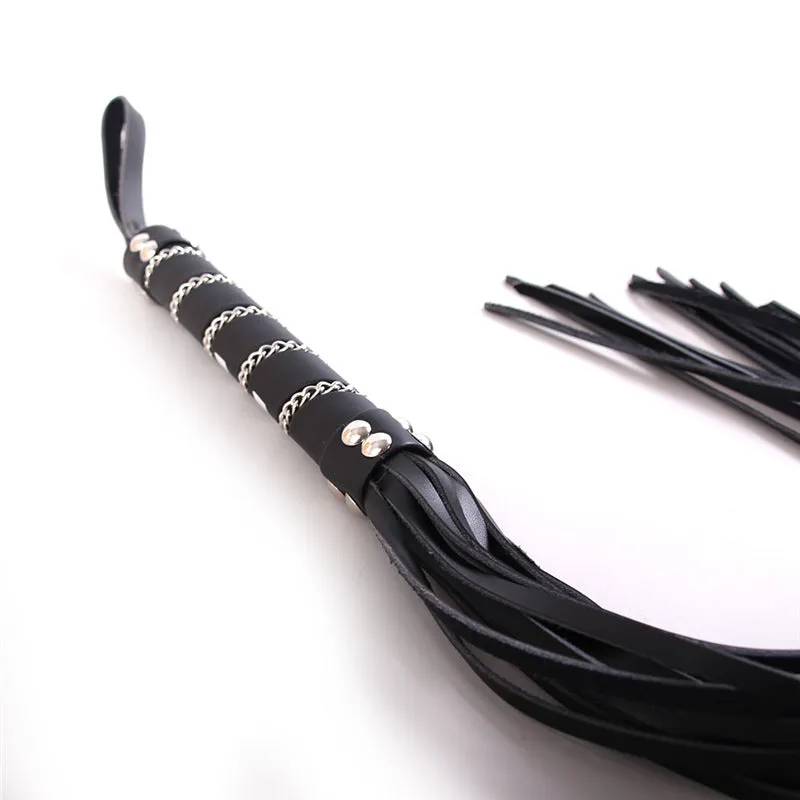 Diamante Handle Black Faux Leather Flogger