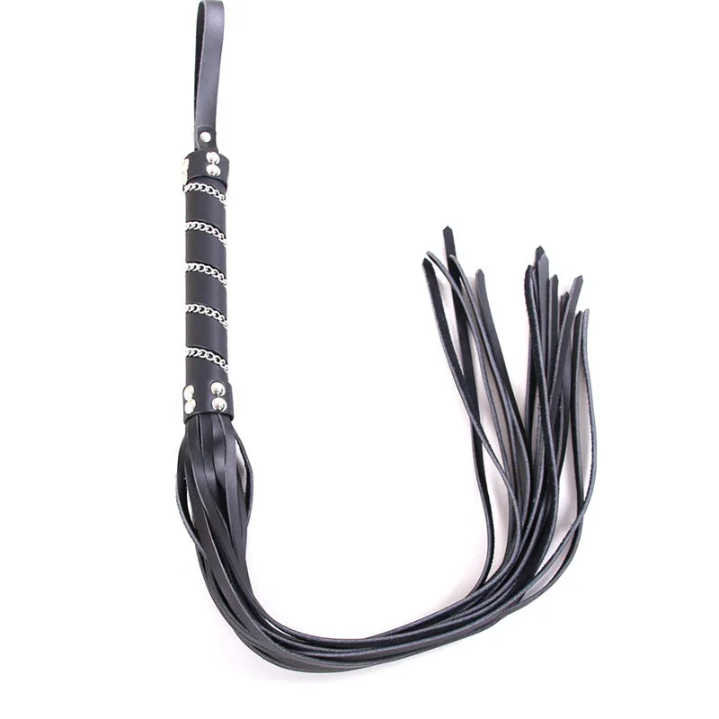 Diamante Handle Black Faux Leather Flogger