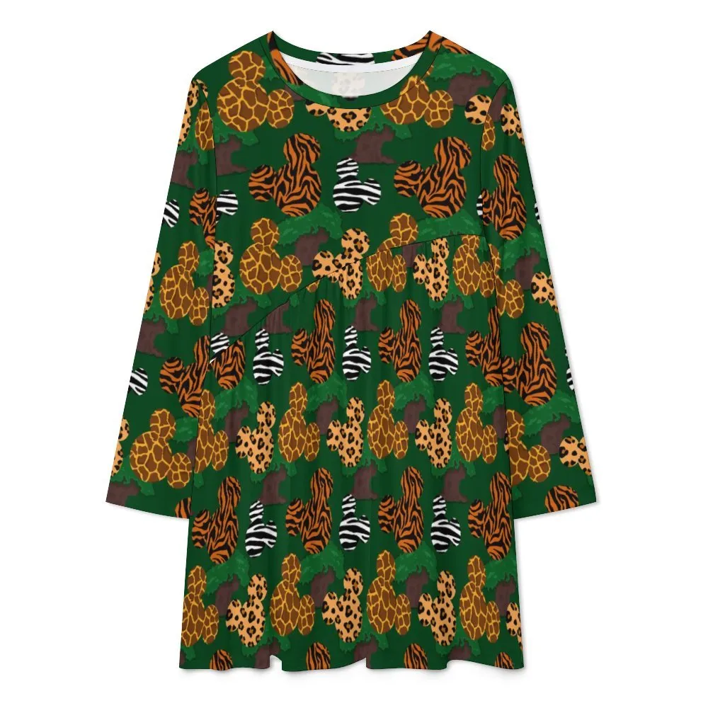 Disney Animal Prints Long Sleeve Patchwork T-shirt Dress