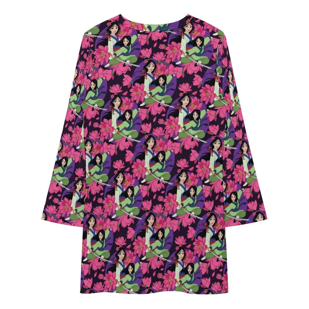 Disney Mulan Blooming Flowers Long Sleeve Patchwork T-shirt Dress