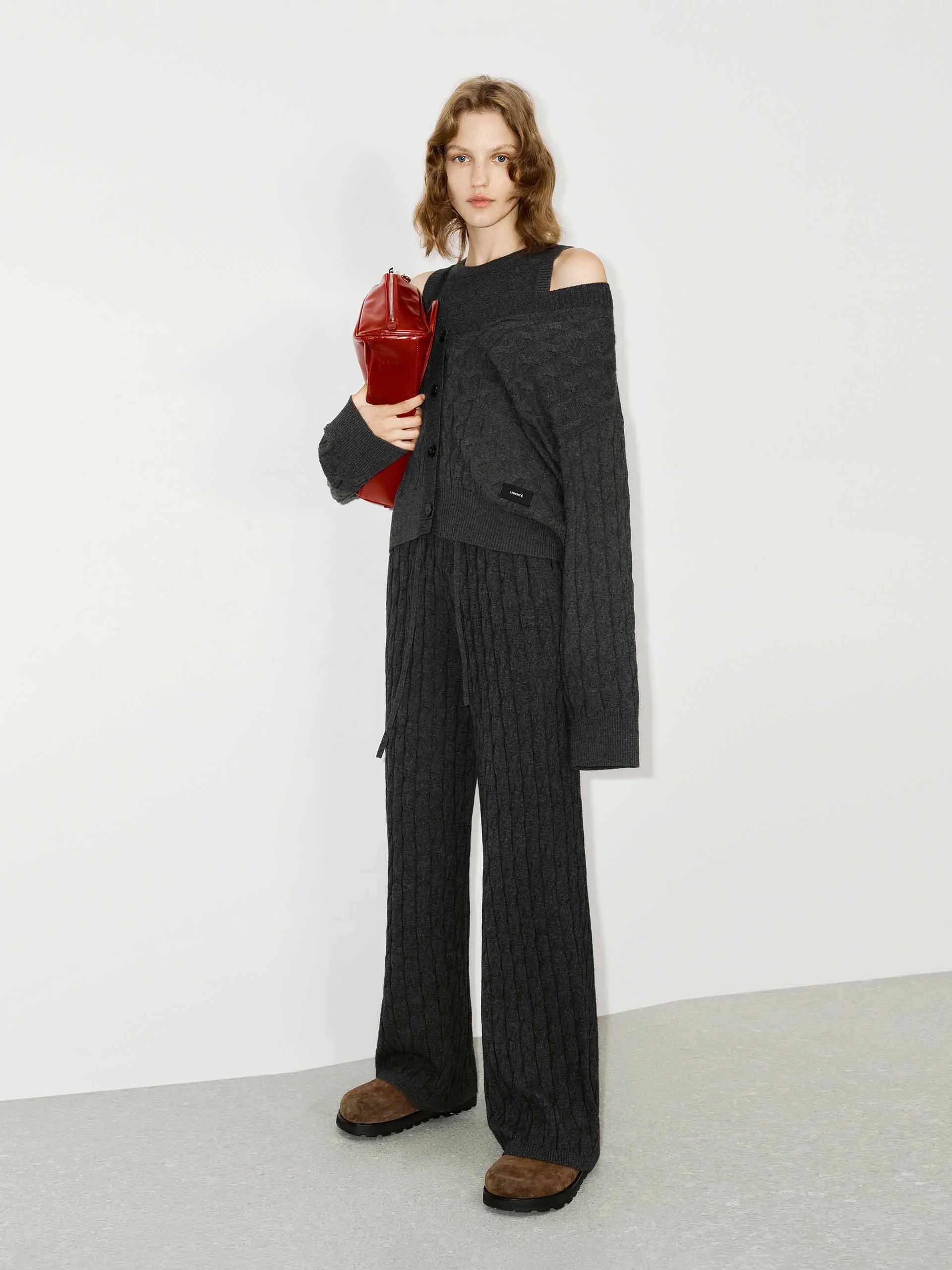 Drawstring Cable Knit Pants