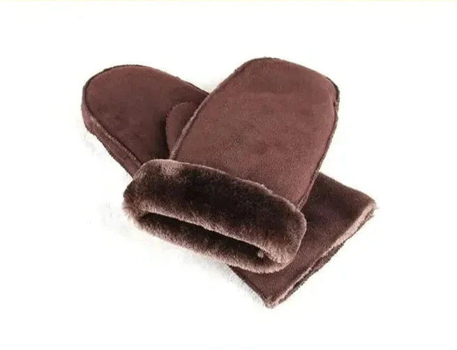 eleagnt - faux suede winter gloves with fur lining