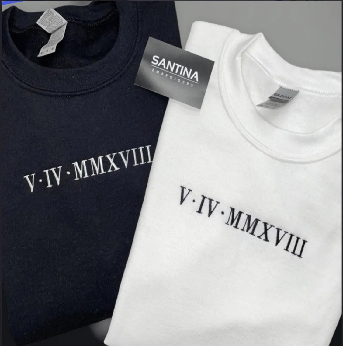 Embroidered Roman Numeral Sweatshirts with Custom Dates