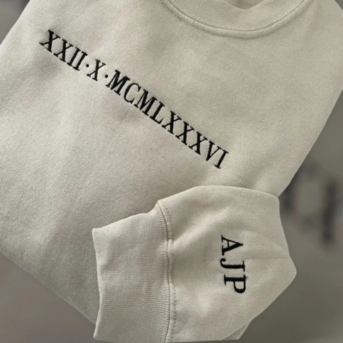 Embroidered Roman Numeral Sweatshirts with Custom Dates