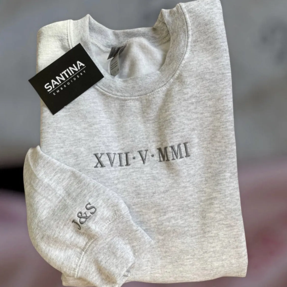 Embroidered Roman Numeral Sweatshirts with Custom Dates