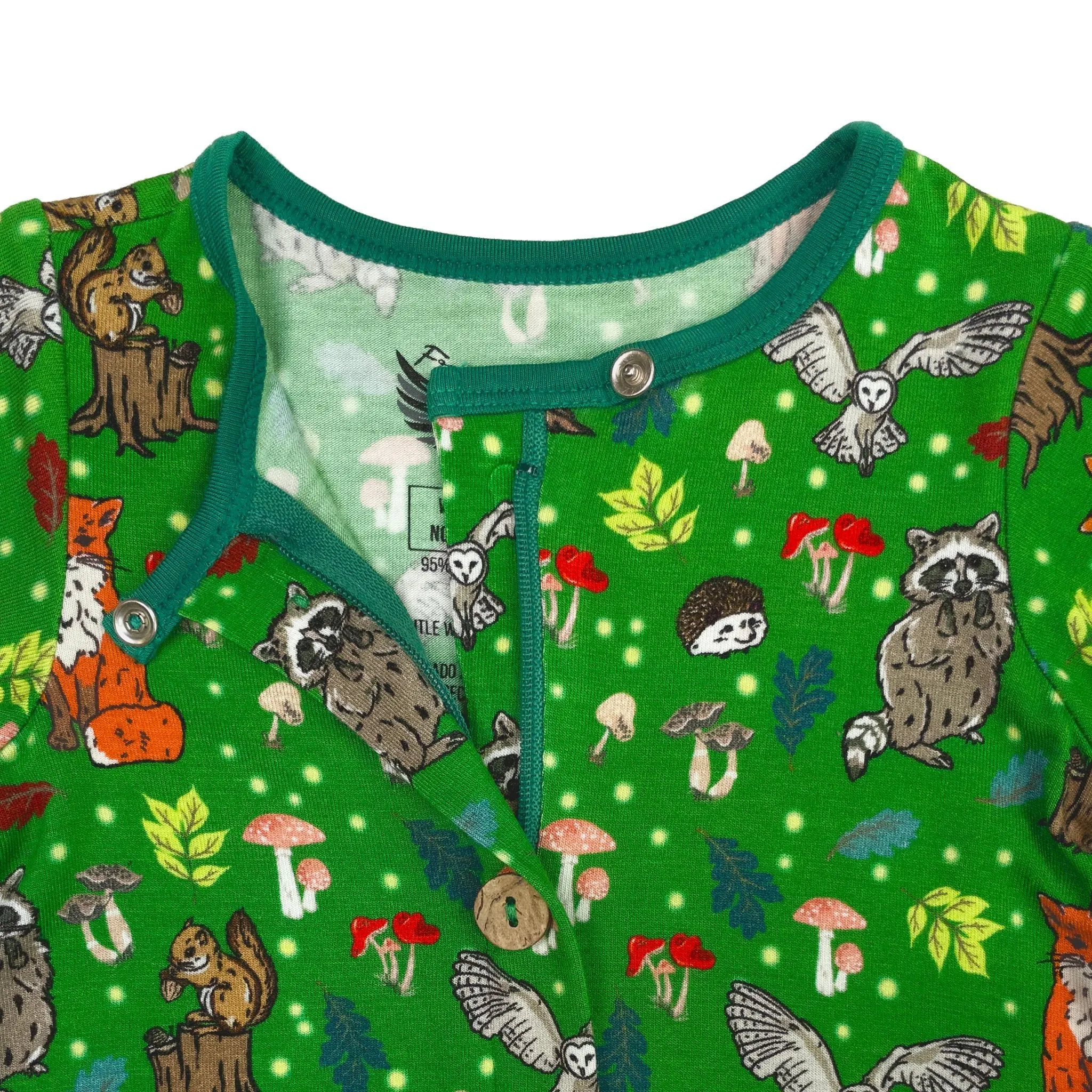 Enchanted Forest Woodland Animals Short Two-Way Zippy Romper with Faux Buttons (0-3T)