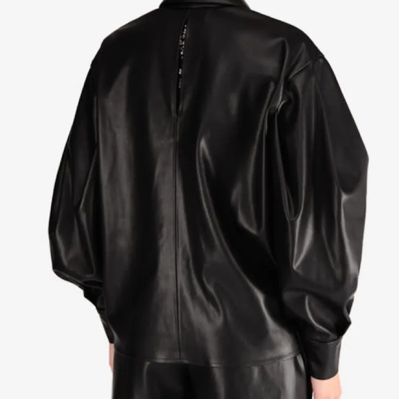 Faux Leather Shirt With Metal Knob