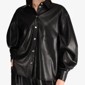 Faux Leather Shirt With Metal Knob