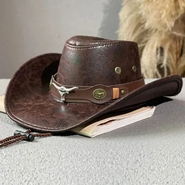 Faux Leather Western Cowboy Hat: Stylish Cow Head Decoration