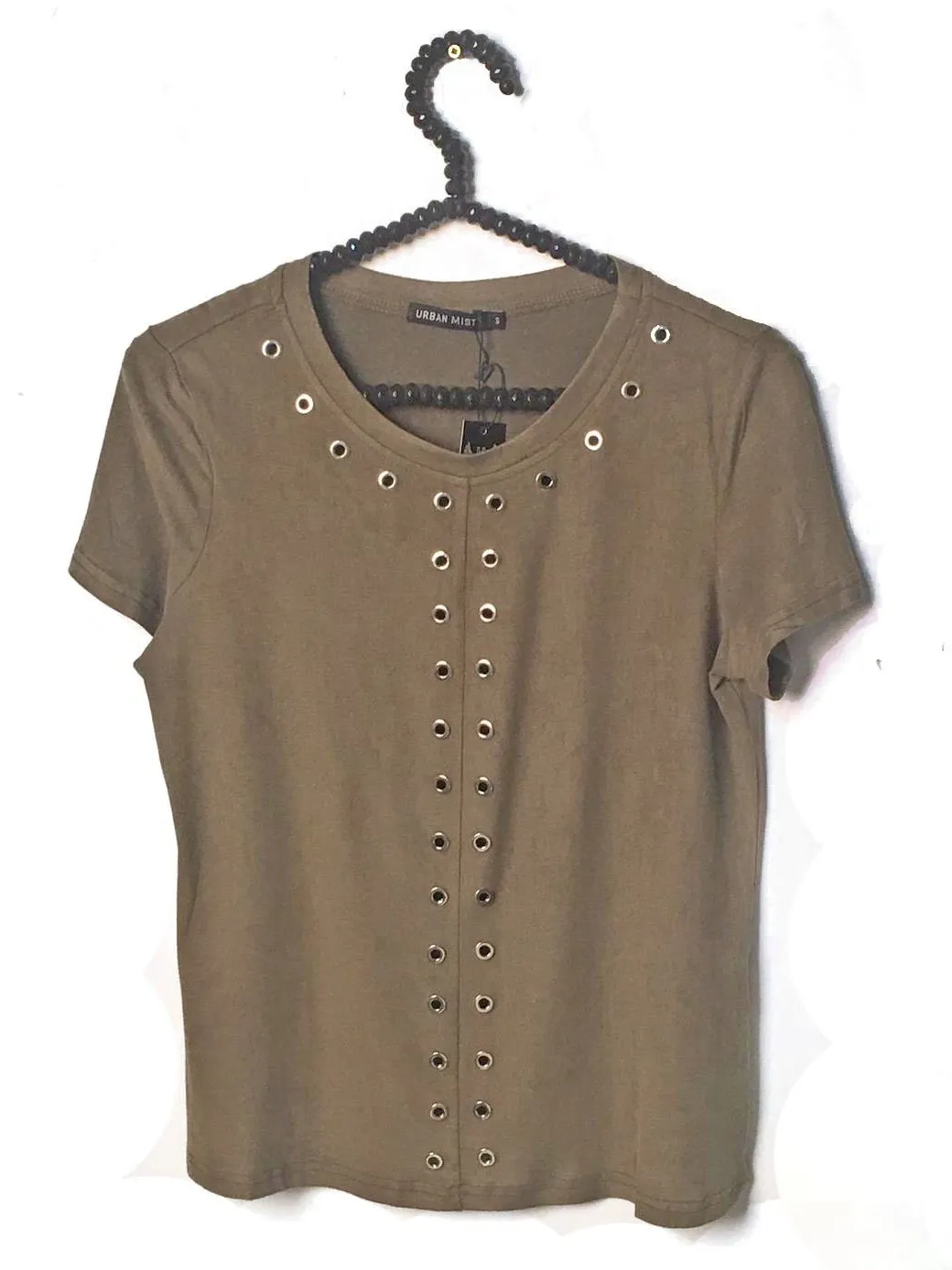 Faux Suede T-Shirt With Eyelet Detail