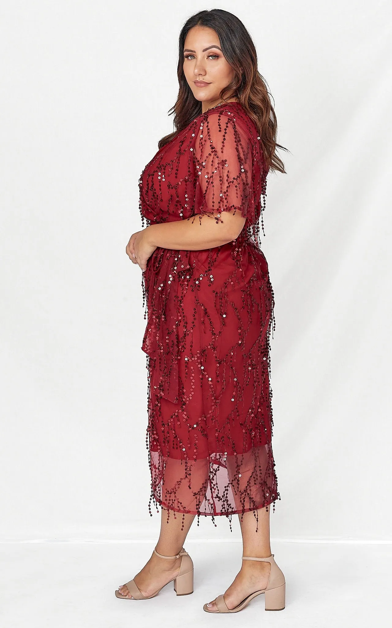 Fireworks Sequin Midi Dress - Wine