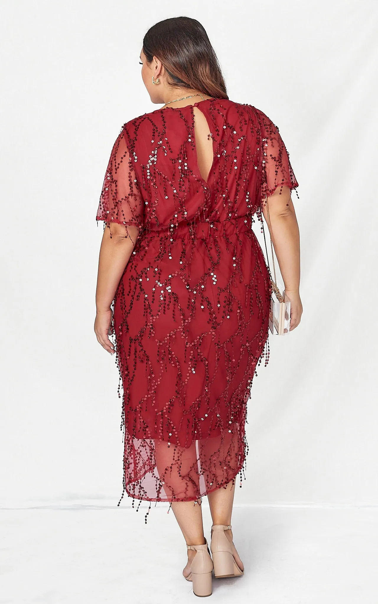 Fireworks Sequin Midi Dress - Wine