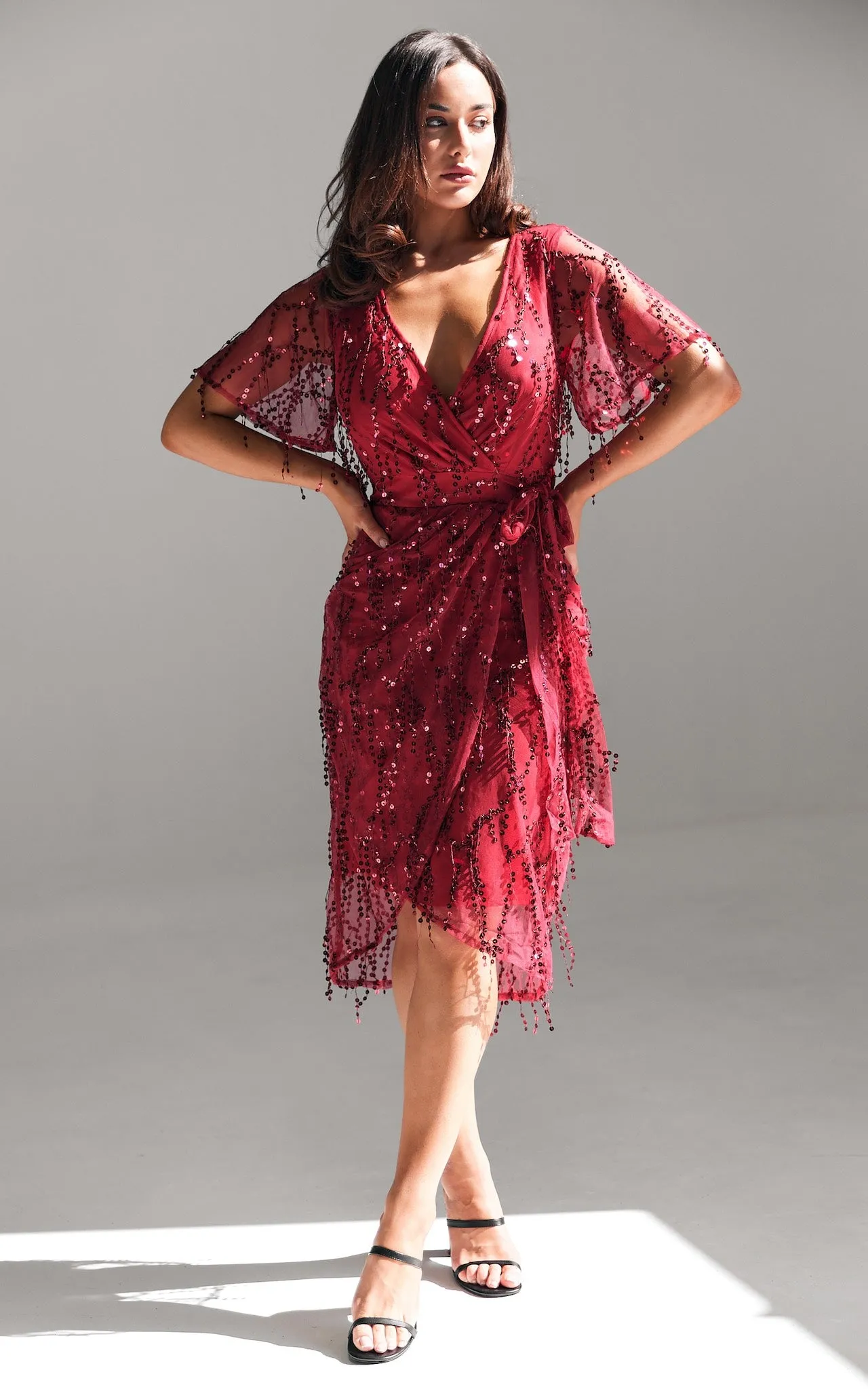 Fireworks Sequin Midi Dress - Wine