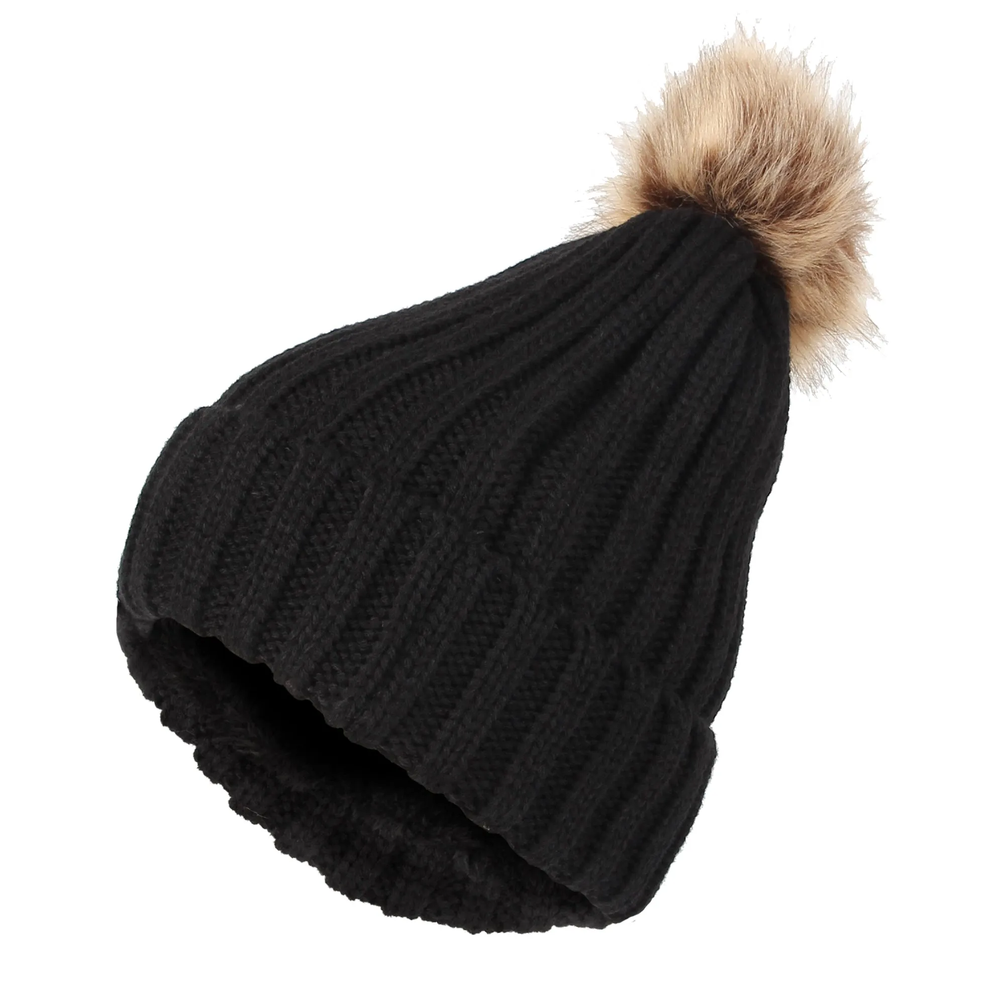 Fleece Ribbed Knit Pom Beanie Winter Hat Slouchy Cap CZP0011