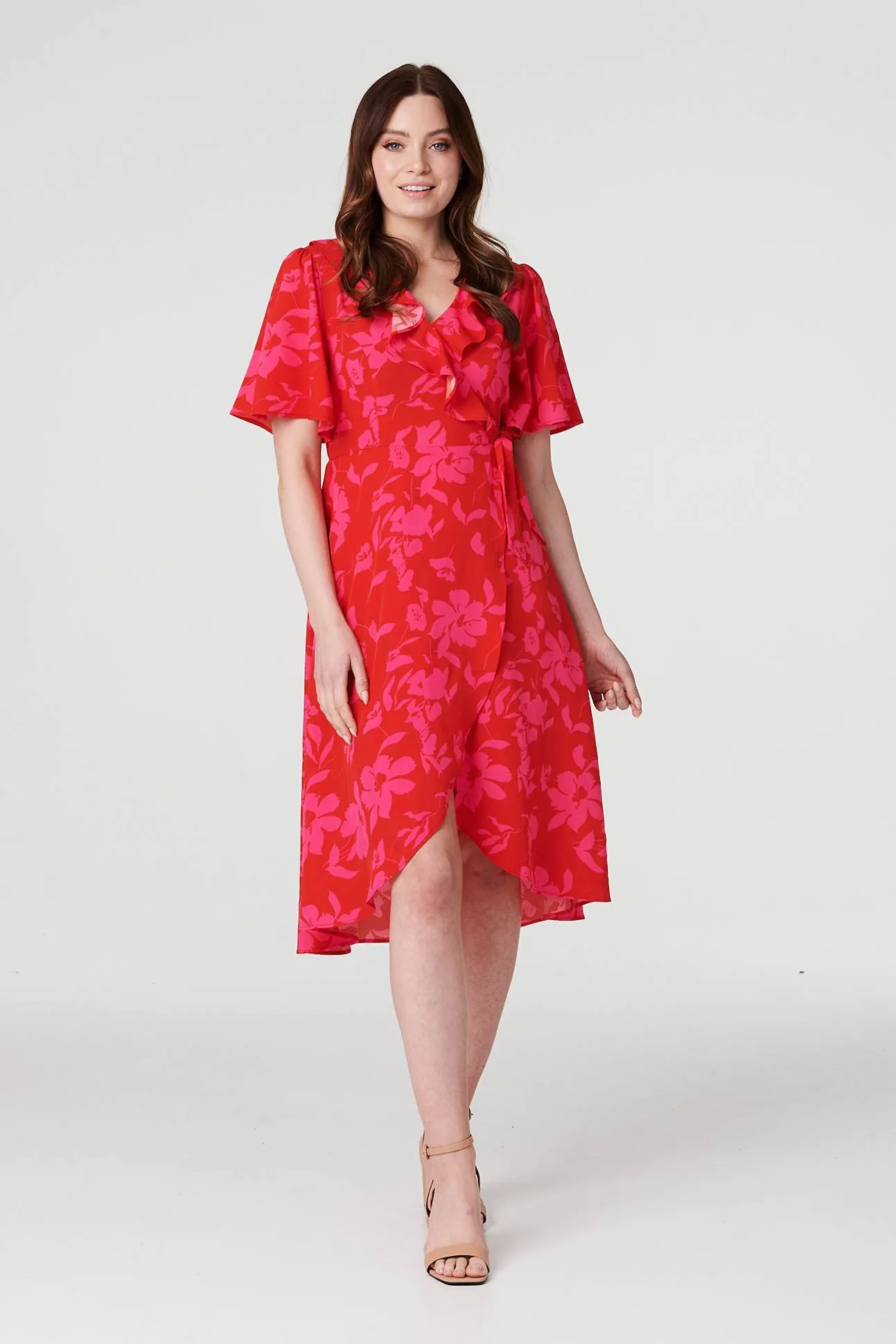 Floral 1/2 Flare Sleeve Wrap Dress