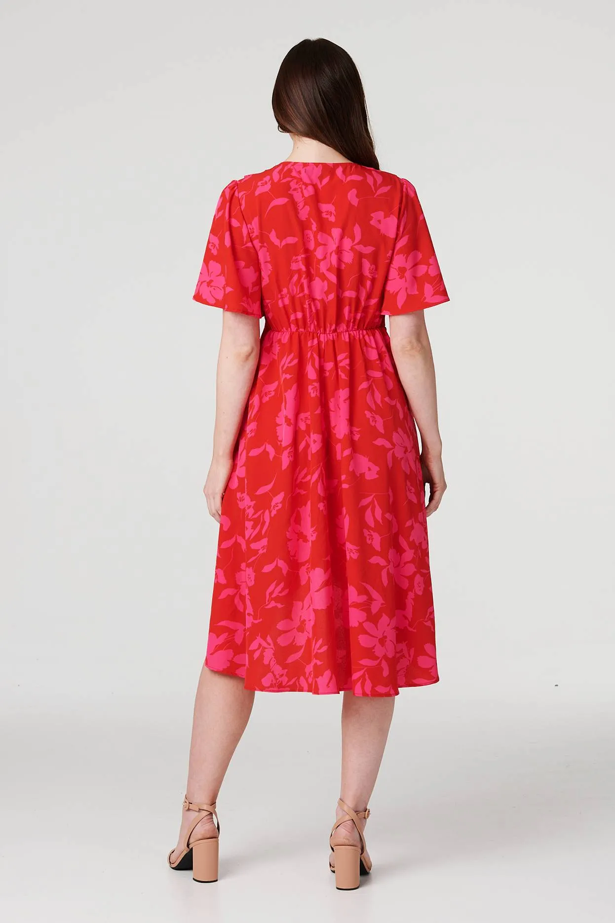 Floral 1/2 Flare Sleeve Wrap Dress