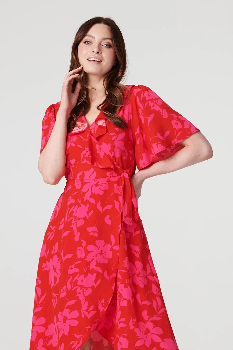 Floral 1/2 Flare Sleeve Wrap Dress