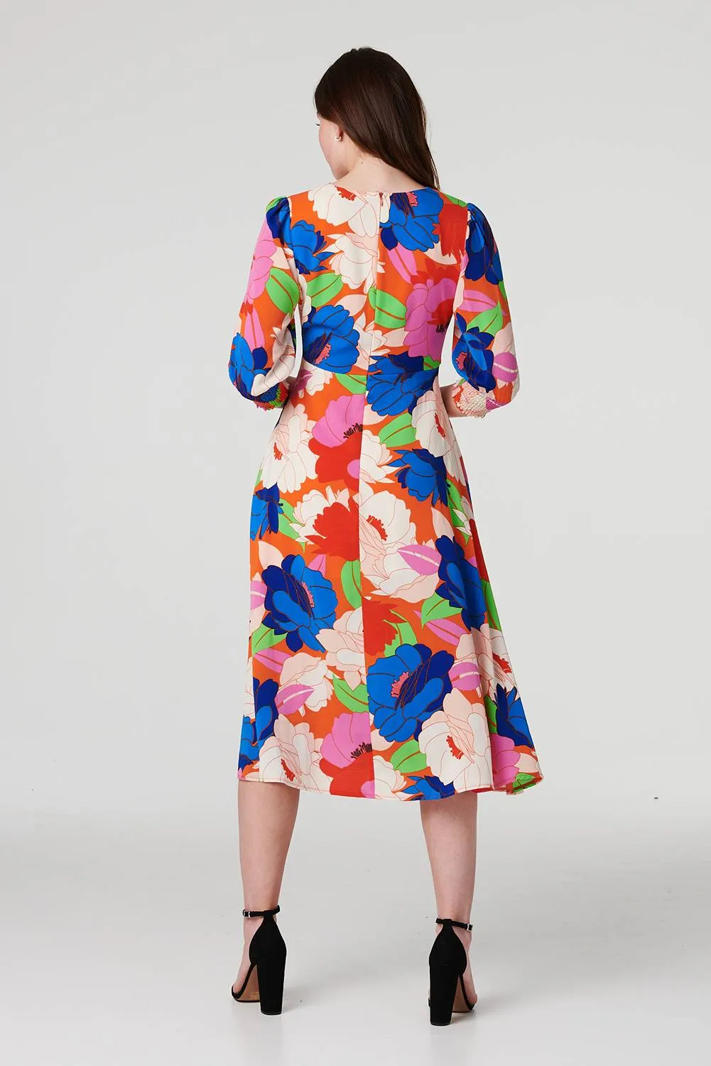 Floral 3/4 Sleeve Midi Dress