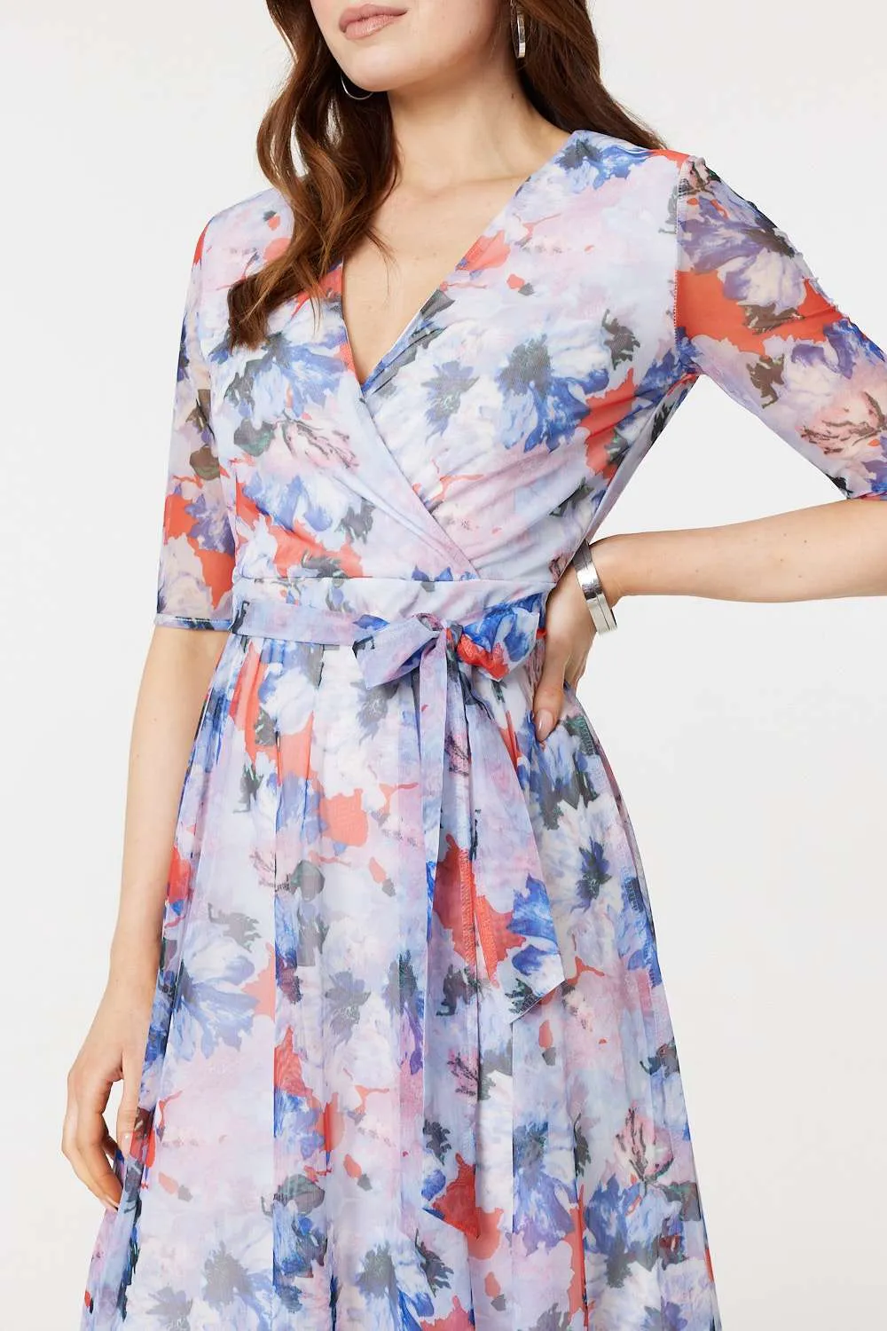 Floral Semi Sheer Layered Midi Dress