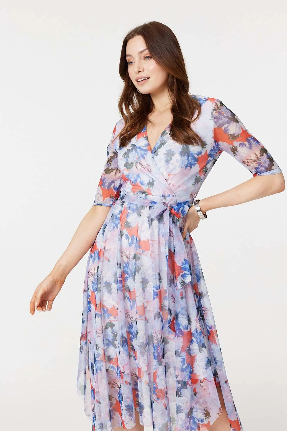 Floral Semi Sheer Layered Midi Dress