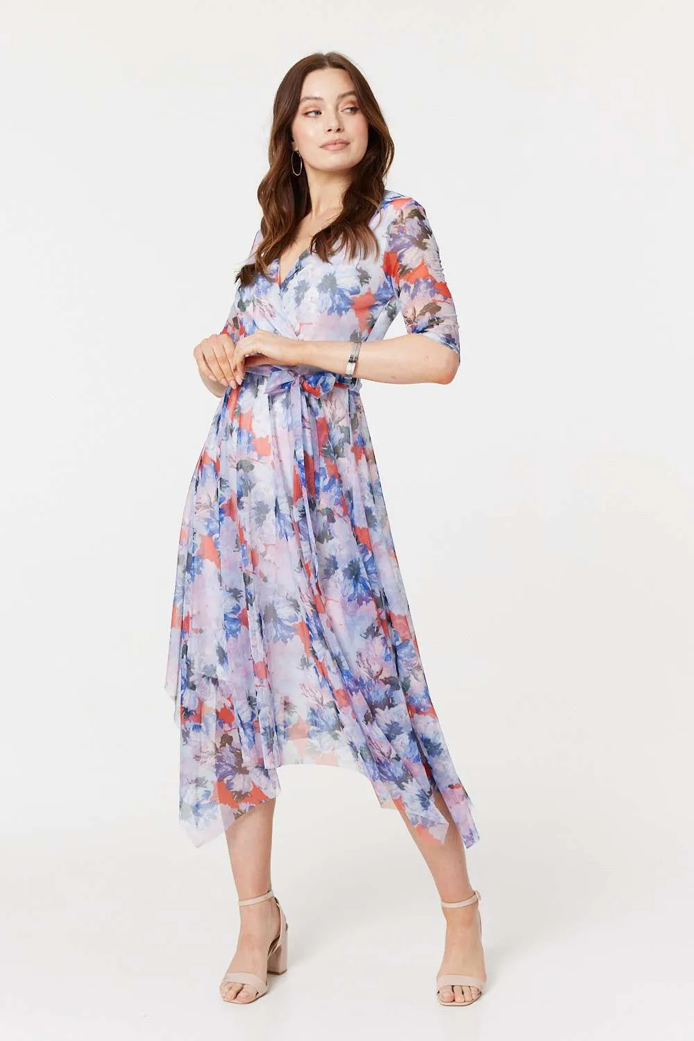 Floral Semi Sheer Layered Midi Dress