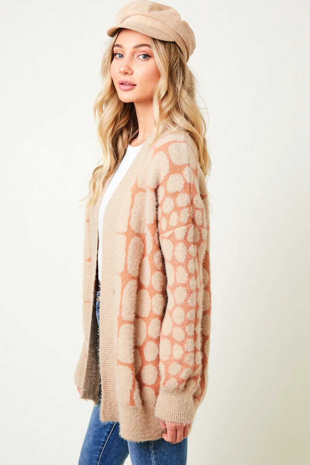 Fluffy Yarn Long Sleeve Open Front Knit Cardigan