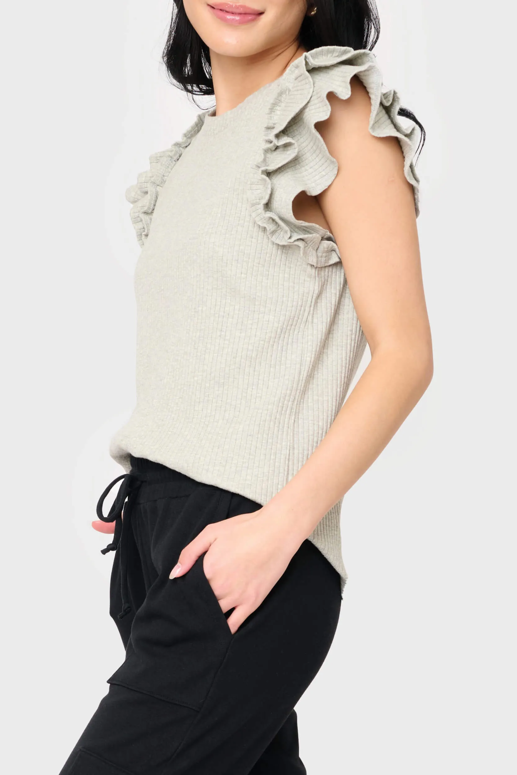 Flutter Sleeve Rib Knit Top