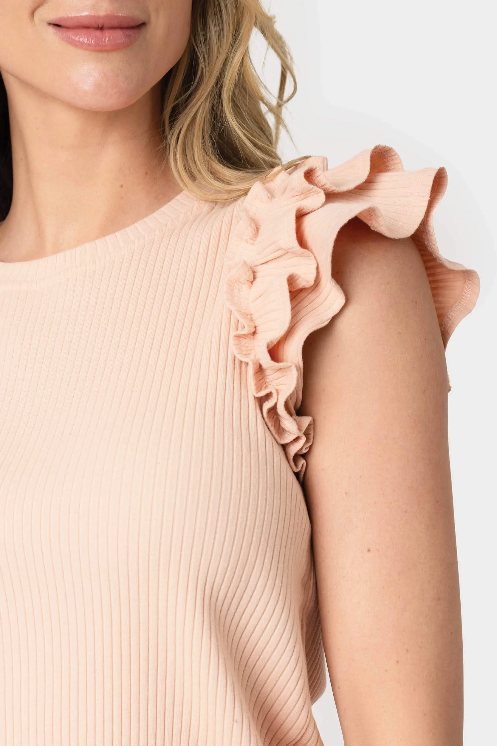 Flutter Sleeve Rib Knit Top