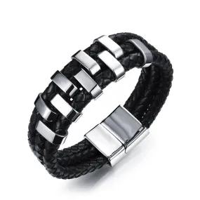 Genuine Cowhide Chain Stainless Steel Bracelets and Bangles for Men - Classic Chain Design Bracelets for Stylish Men