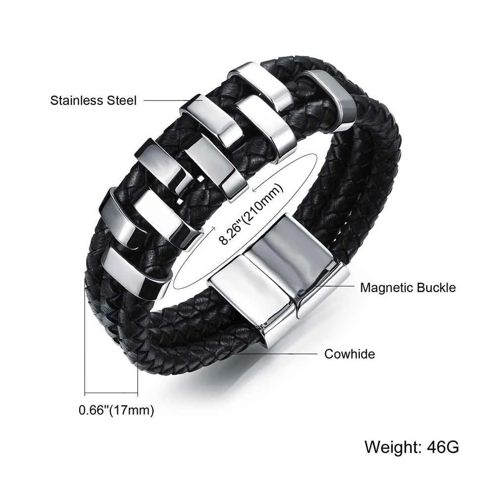 Genuine Cowhide Chain Stainless Steel Bracelets and Bangles for Men - Classic Chain Design Bracelets for Stylish Men