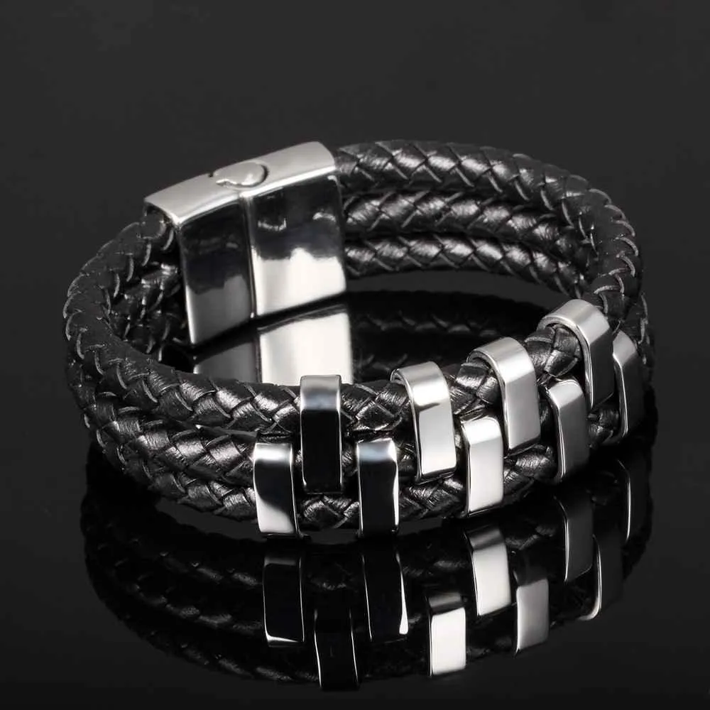 Genuine Cowhide Chain Stainless Steel Bracelets and Bangles for Men - Classic Chain Design Bracelets for Stylish Men