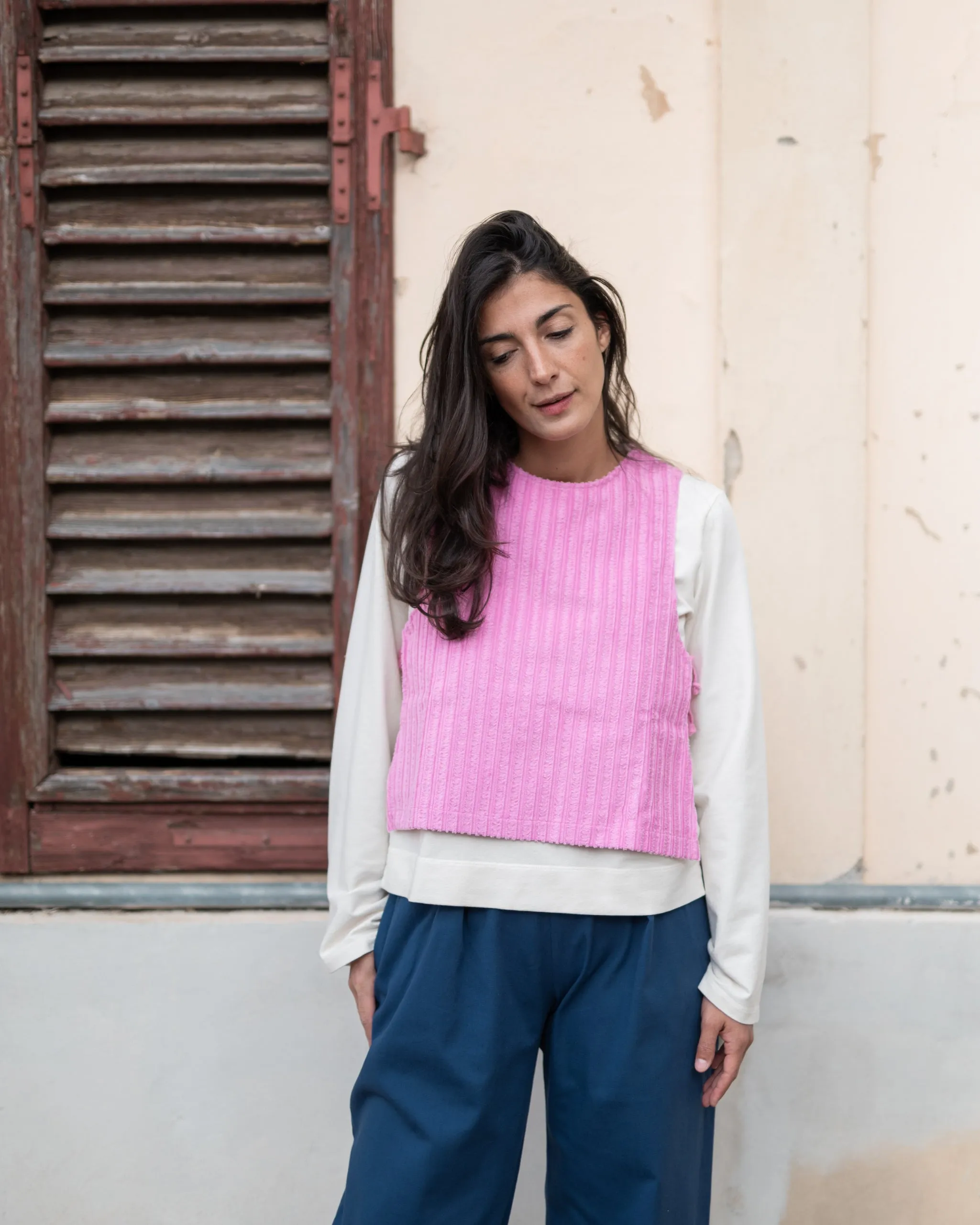 GILET velluto rosa <br> cotone