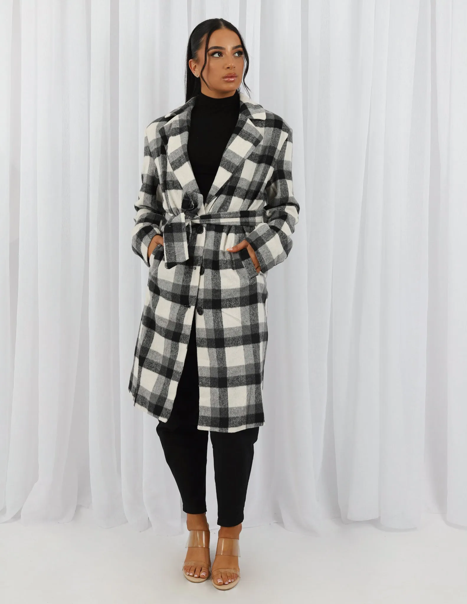 Gingham Fleece Tie Coat