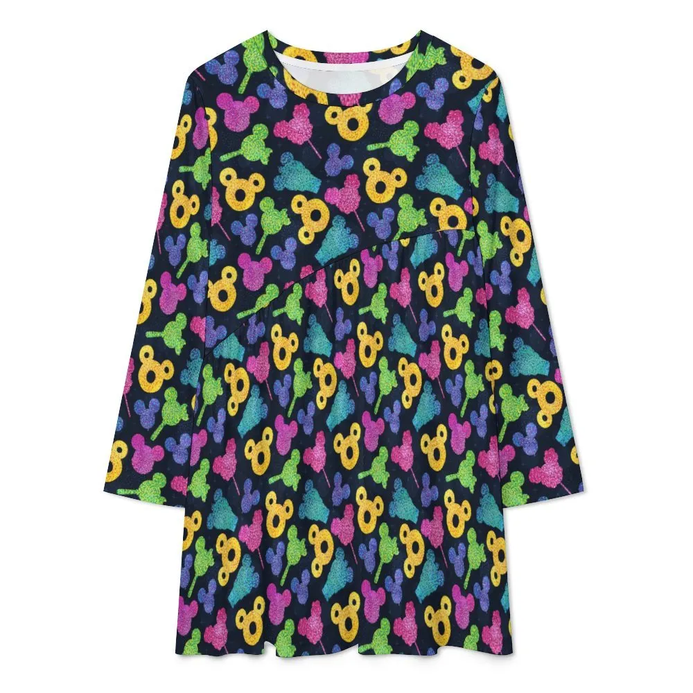 Glitter Park Snacks Long Sleeve Patchwork T-shirt Dress