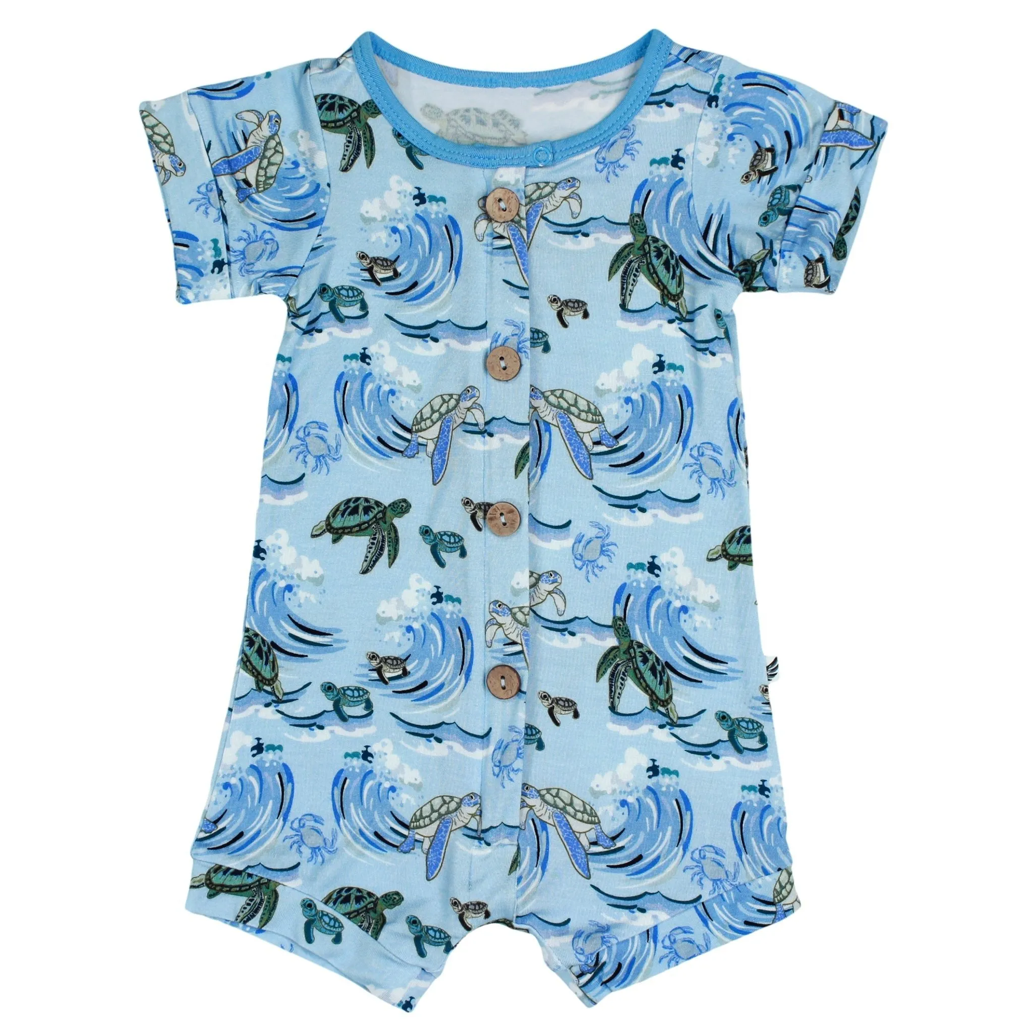 Go with the Flow Sea Turtles Short Two-Way Zippy Romper with Faux Buttons (0-3T)