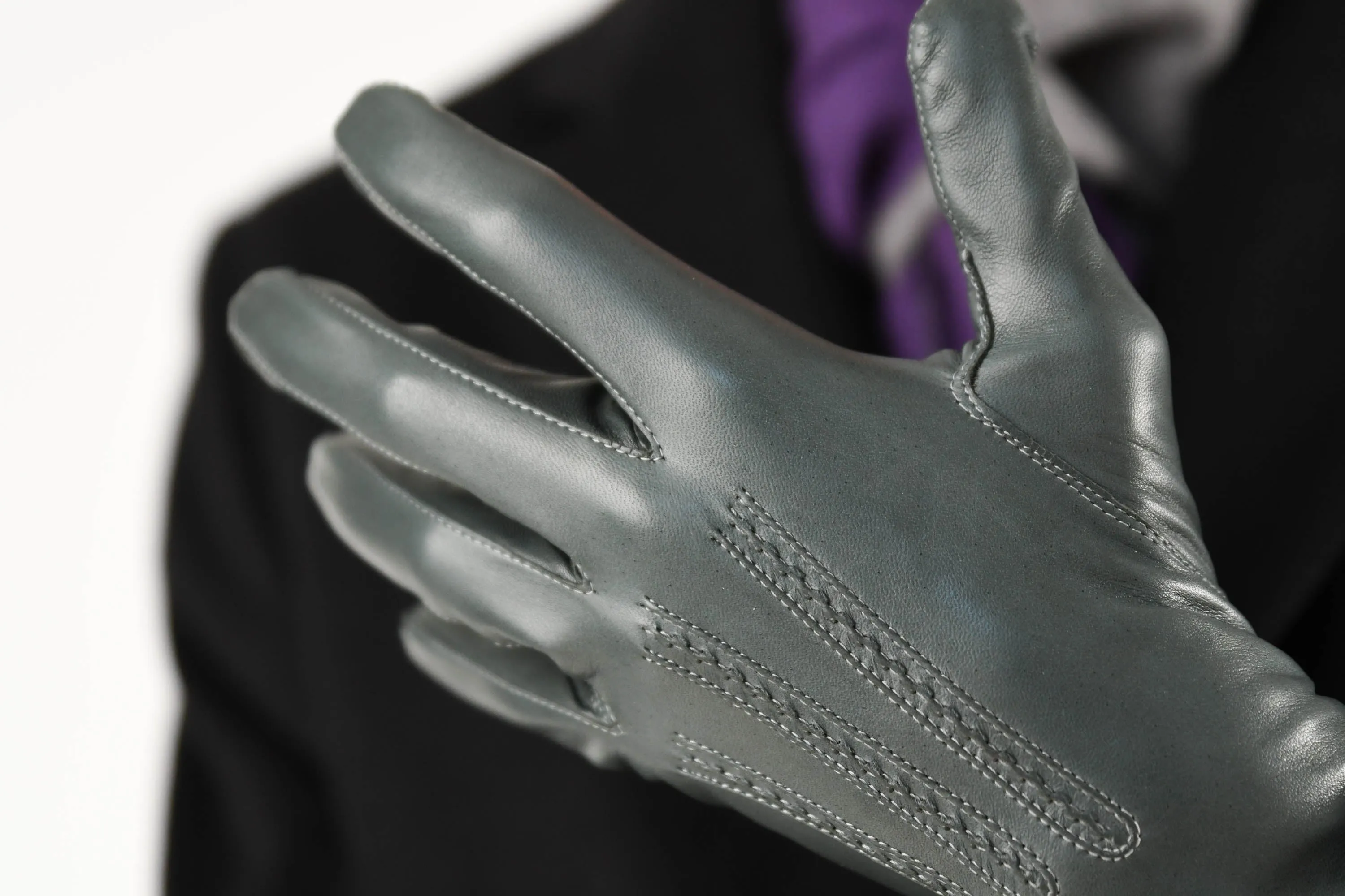 Gray Lamb Nappa Leather Gloves