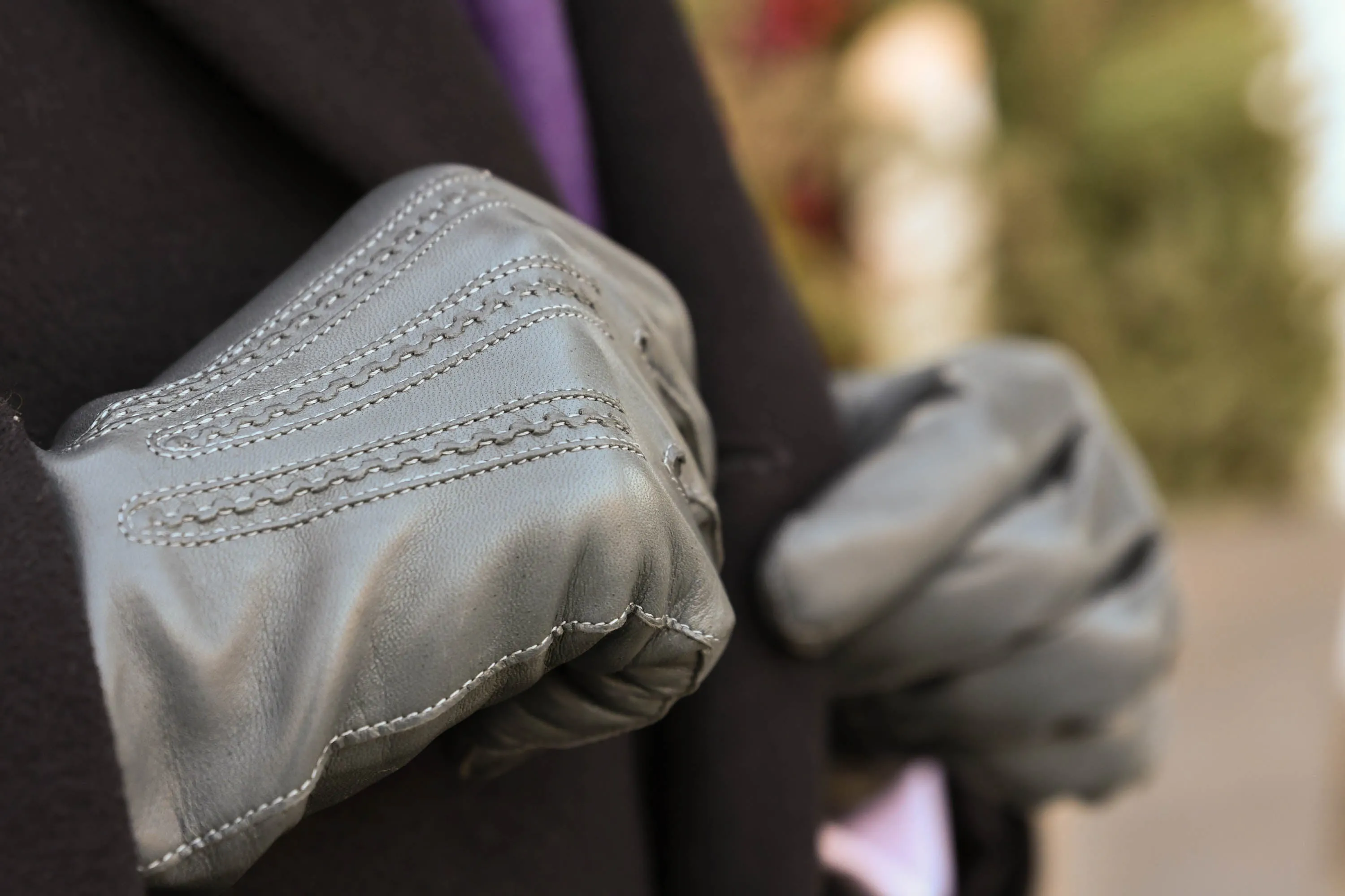 Gray Lamb Nappa Leather Gloves