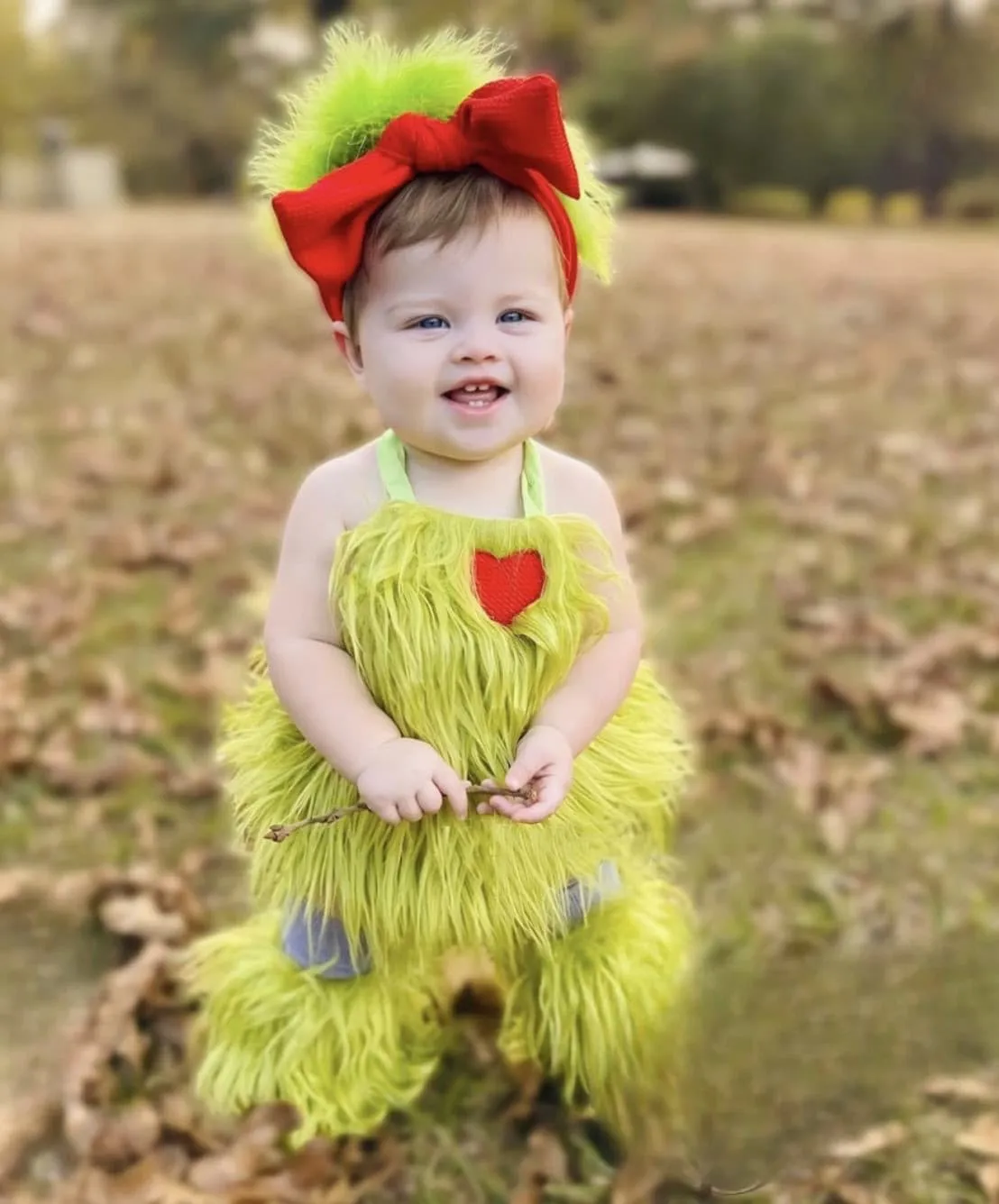 Green Grinch Baby Girl Costume , Faux Fur Tulle Tutu Romper Dress And Leg Warmers Socks