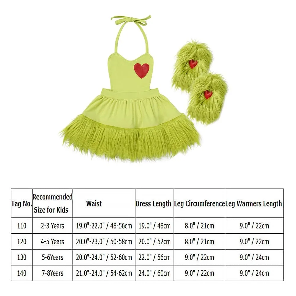 Green Grinch Dress - Baby Girl Faux Fur Dress And Leg Warmer Socks