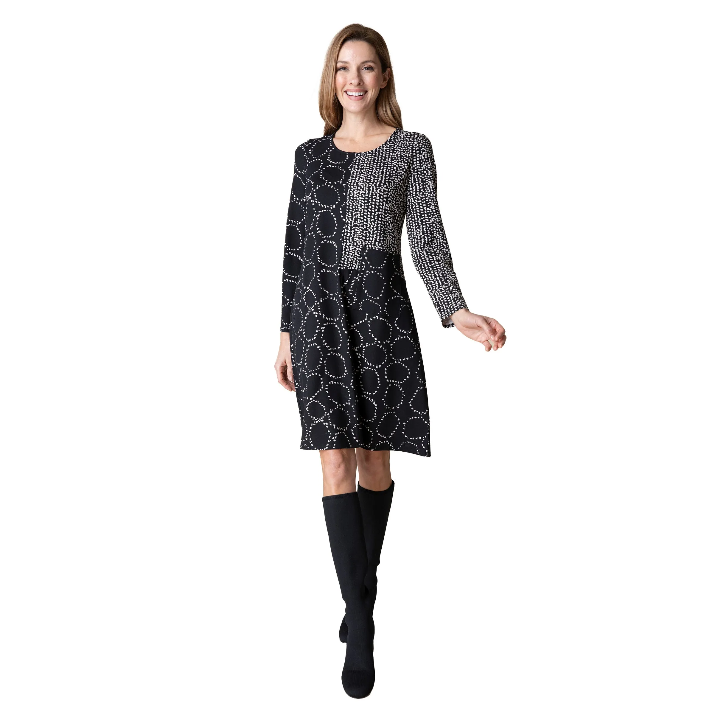 Habitat Travel Knit Circles & Dots Print Dress in Black - 55581-BK