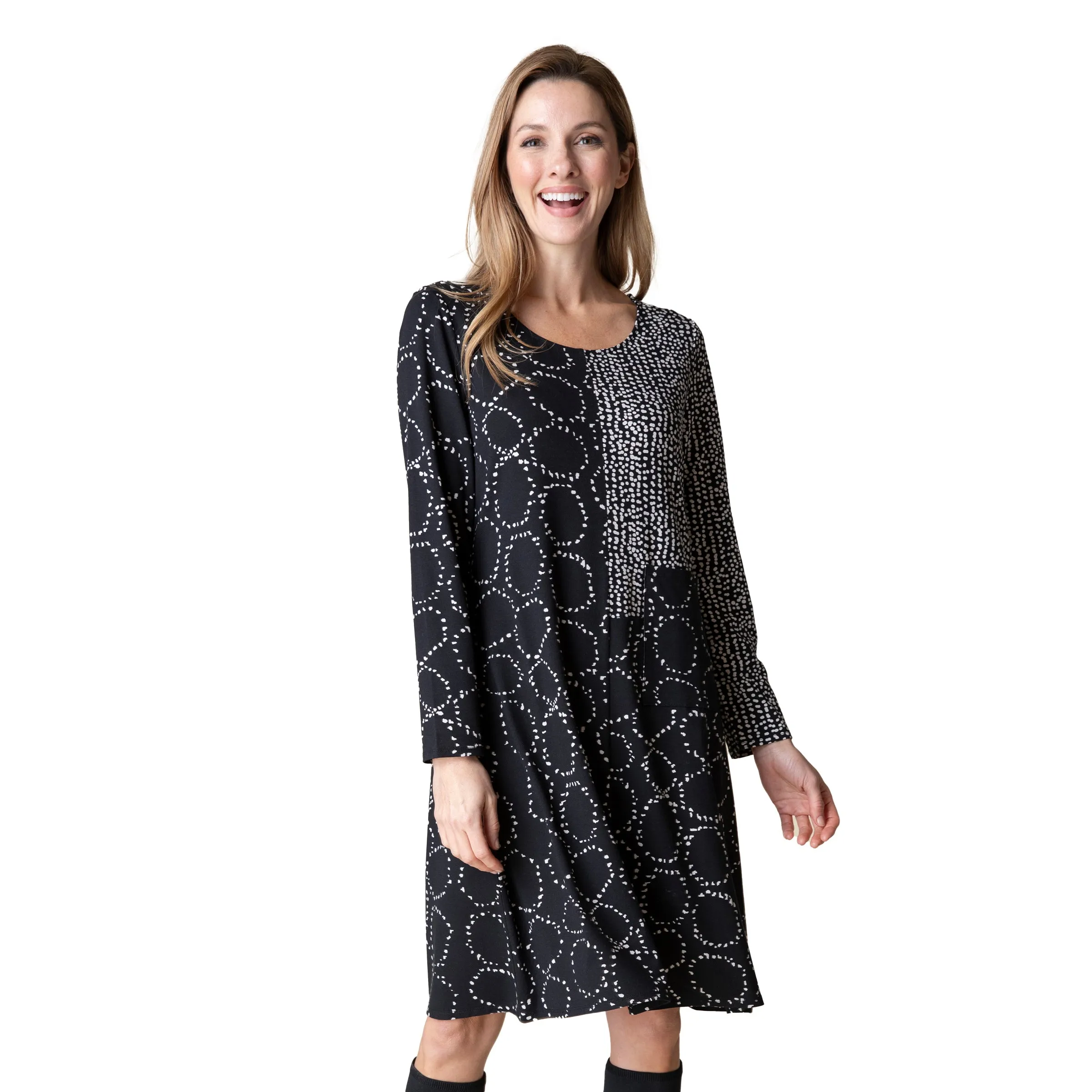 Habitat Travel Knit Circles & Dots Print Dress in Black - 55581-BK