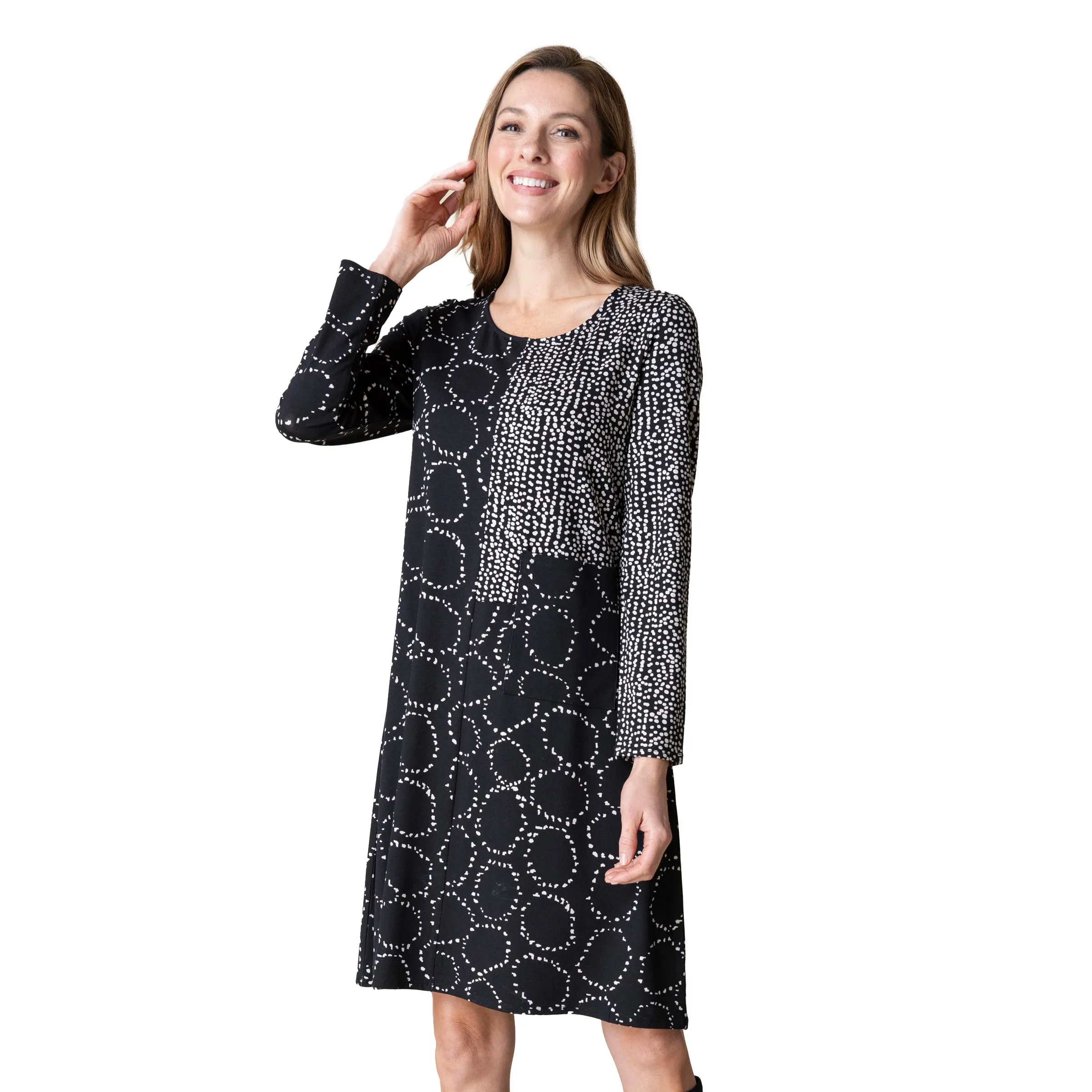 Habitat Travel Knit Circles & Dots Print Dress in Black - 55581-BK