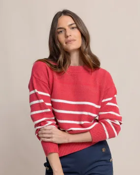 Haisley Stripe Crew Neck Sweater - Raspberry Wine