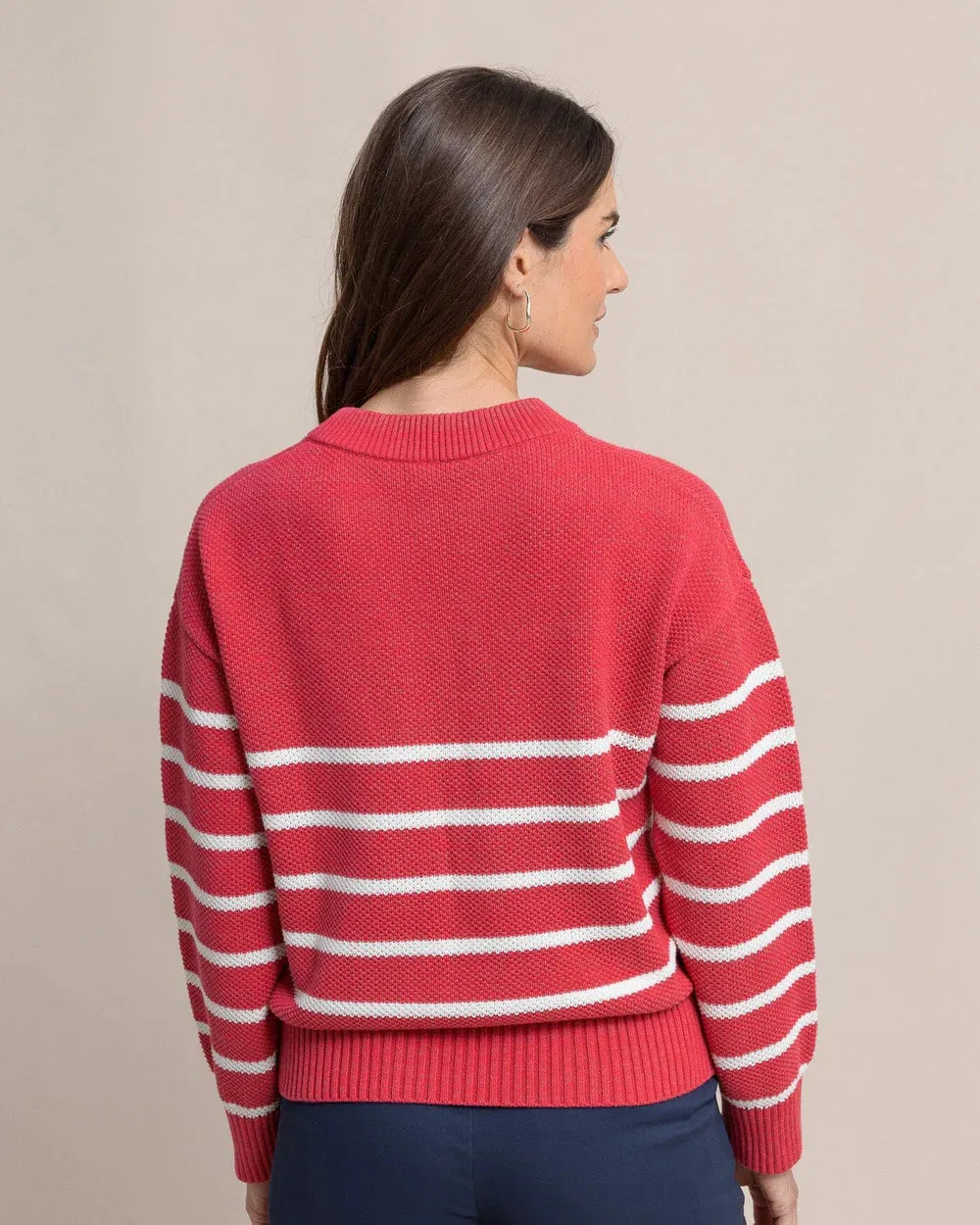 Haisley Stripe Crew Neck Sweater - Raspberry Wine